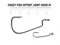 Крючки офсетные CRAZY FISH Offset Joint Hook 10 шт в уп. широкое ухо #1