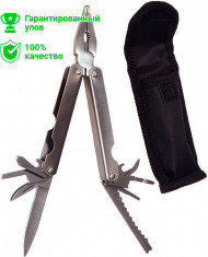 Мультитул Kosadaka 15.5/10см в чехле, нерж.сталь (пассатижи, нож, открывалки, отвёртки и др)