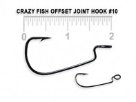 Крючки офсетные CRAZY FISH Offset Joint Hook 15 шт в уп. широкое ухо #10