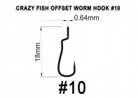 Крючки офсетные CRAZY FISH Offset Joint WORM Hook 10 шт в уп. широкое ухо #10