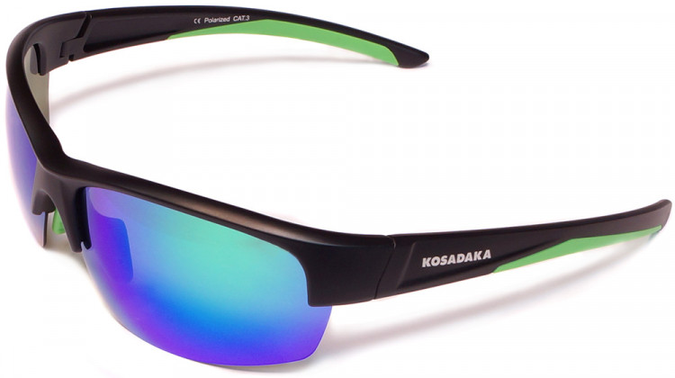 Очки поляризационные Kosadaka SGTAC-05GR, зелён.зеркальн.линзы, оправа- мат.чёрн.+зел.резин. 
