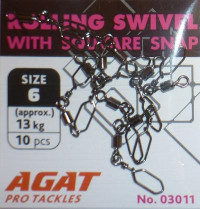 Вертлюжок с застежкой Agat Rolling swivel with Squvare Snap 03011, Size 4; 10 шт в уп. 20 кг