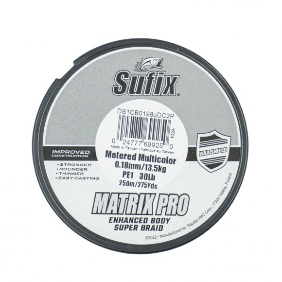 Леска плетеная SUFIX Matrix Pro разноцвет. 250 м 0.18 мм 13,5 кг Леска плетеная SUFIX Matrix Pro разноцвет. 250 м 0.18 мм 13,5 кг