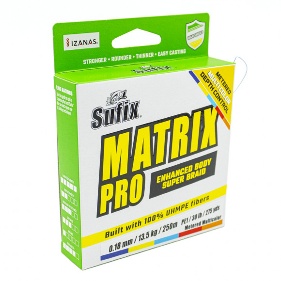 Леска плетеная SUFIX Matrix Pro разноцвет. 250 м 0.18 мм 13,5 кг Леска плетеная SUFIX Matrix Pro разноцвет. 250 м 0.18 мм 13,5 кг