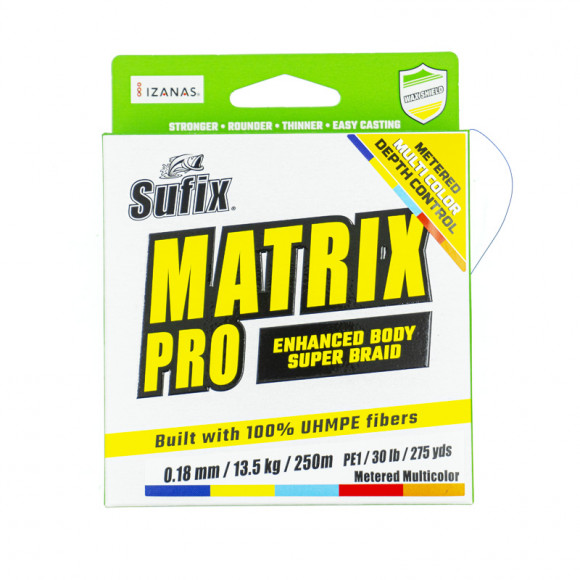 Леска плетеная SUFIX Matrix Pro разноцвет. 250 м 0.18 мм 13,5 кг Леска плетеная SUFIX Matrix Pro разноцвет. 250 м 0.18 мм 13,5 кг