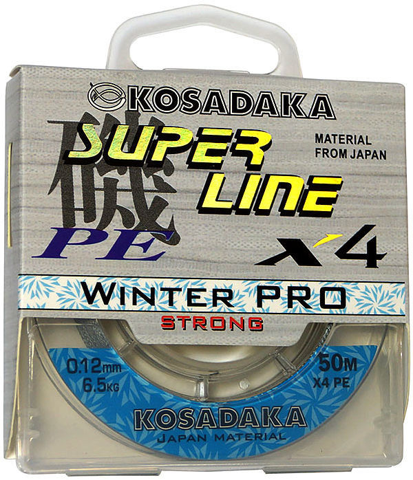 Леска плетеная зимняя Kosadaka "SUPER LINE PE X4 Winter PRO" 50м светло-серый, 0,05мм, 3,2кг