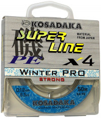 Леска плетеная зимняя Kosadaka "SUPER LINE PE X4 Winter PRO" 50м светло-серый, 0,08мм, 4,9кг 