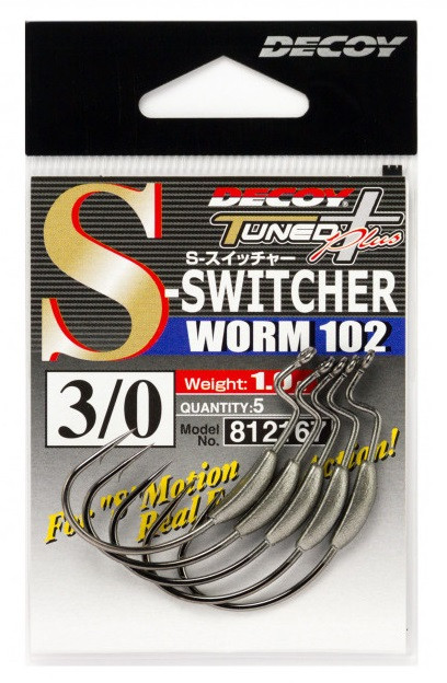 Крючки офсетные огруженные DECOY S-Switcher Worm 102 # 5/0 (4 шт)